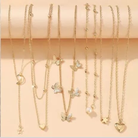 Piece Celestial & Butterfly Gold Pendant Necklace Set for Women